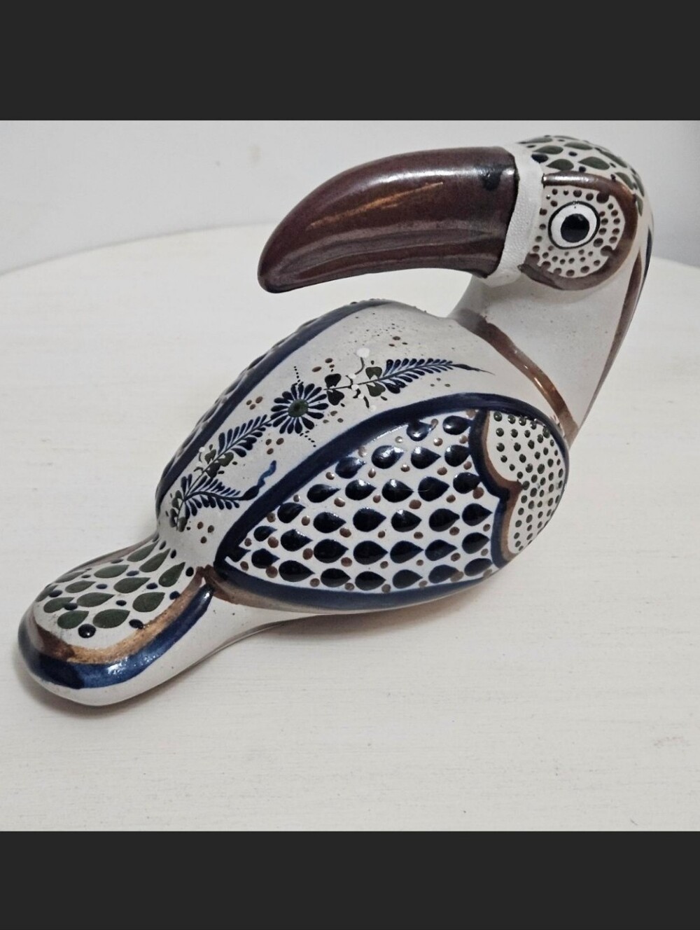 Vintage Signed Tonala Pottery Bird Toucan - Mexican Folk Art - Hand Painted Bird